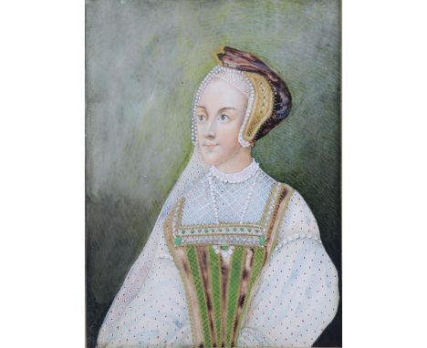 ENGLISH SCHOOL, 19th century (after Holbein) A portrait miniature of Anne Bullen (Boleyn), Queen of England 1533-36, second w