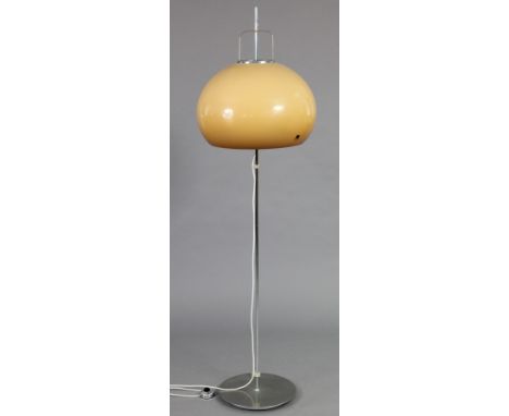 HENRY GUZZINI for Melbo, a 1970s Italian floor lamp with peach coloured domed shade on adjustable chrome column &amp; circula