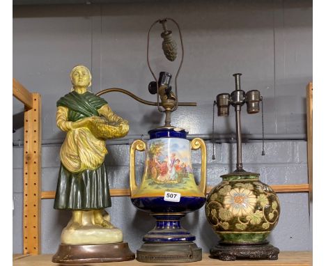 Three antique ceramic lamp bases, tallest 64cm.