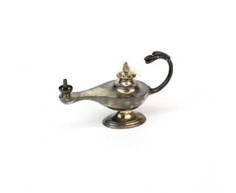 A Chester hallmarked Aladdin's lamp oil and wick table lighter. L.14 cms
