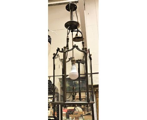 A brass octagonal hall lantern (originally gas converted for electricity)