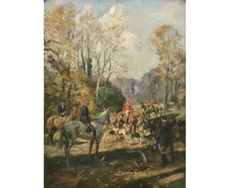 LIONEL EDWARDS "Remembrance Day" oil on board, bears "Roland Ward Gallery" label verso and various inscriptions (ARR) CONDITI