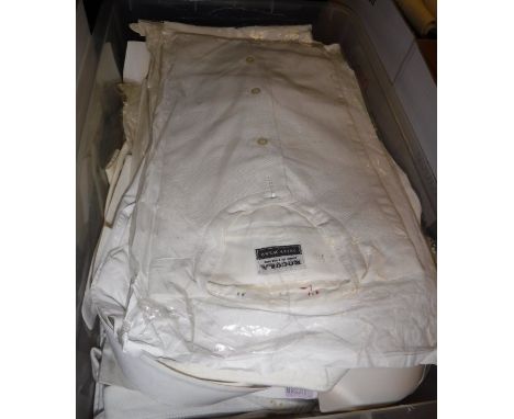 A box of assorted vintage men's shirts, to include Foster &amp; Co., Savoy Tailors Club, etc, together with various collars, 