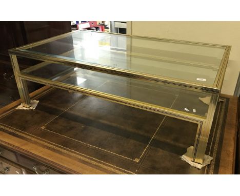 A modern Pierre Vandel of Paris brass framed bevel glazed two tier coffee table  CONDITION REPORTS Size 125cm x 74.8cm x 41cm