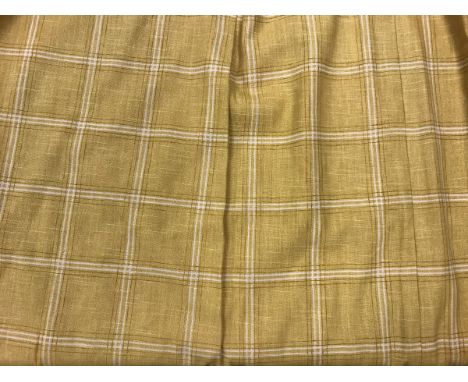 Three pairs of Colefax &amp; Fowler linen type yellow checked interlined curtains with fixed triple pinch pleat headings, two