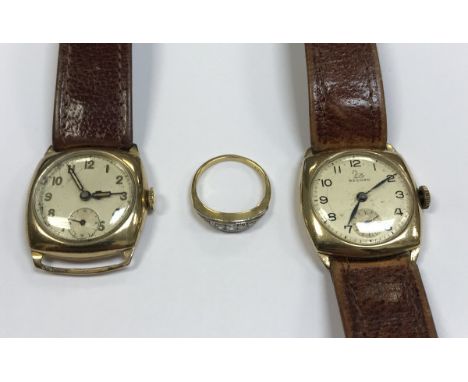 A 9 carat gold cased gentleman's wristwatch, No'd. "202722" to the interior, the face inscribed "Record", set with Arabic num