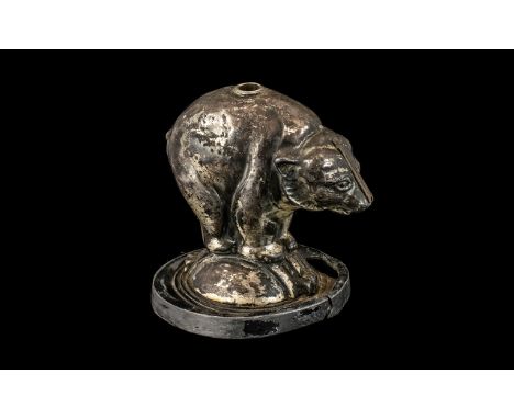 Antique Table Top Lighter In The Shape of a Performing Bear, rare Victorian novelty in cast silver plate; the base has split 