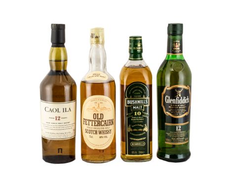 A Collection of Fine Single Malt Whiskies ( 4 ) In Total. Comprises 1/ Bush-hills Single Malt Irish Whisky, 10 Years old, Mat