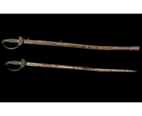 A Turkish Otterman Empire Period Army Officers Sword Mid 19th Century with a brass hilt and carved ebony grip, with original 