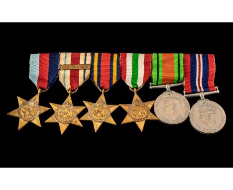 WW2 Group Of Six Medals On Bar 1939-45 Star, The Africa Star With North Africa 1942-43 Clasp, The Burma Star, The Italy Star 