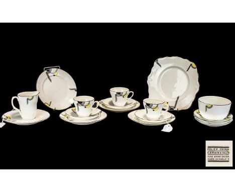 Art Deco Period - 1930's Foley China - Bone China ( 17 ) Piece Part Tea Service. c.1936 - 1938. Pattern Num 7215. Comprises 5