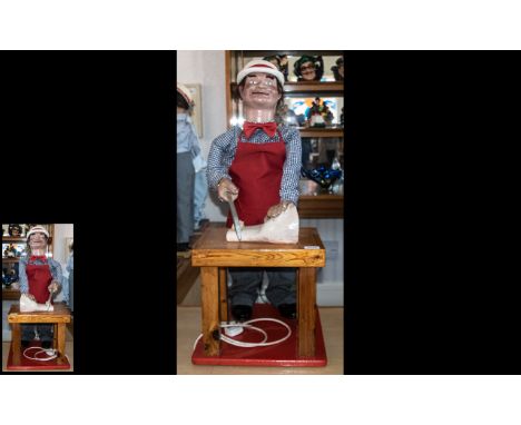 Advertising Automaton Interest Shop Display Mechanical Figure Mid 20th Century animated display model in the form of a butche