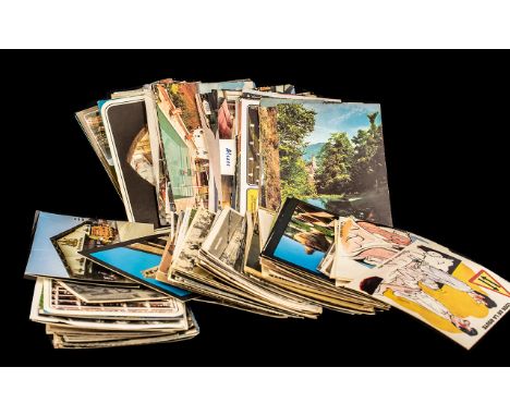Collection of Vintage Post Cards, mainly French, including scenery, cartoon, pictorial and some 'saucy' cards.