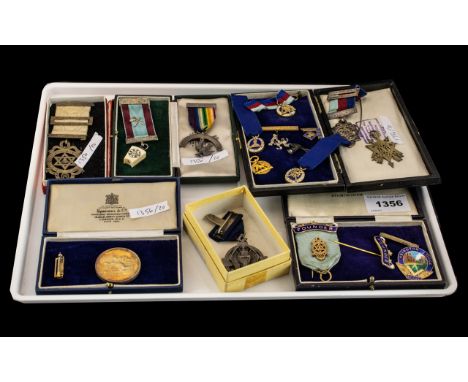 Masonic Interest: Collection of Silver and Enamel Medals, Abington Lodge, silver medallion, 6 silver medals and 6 miniature m