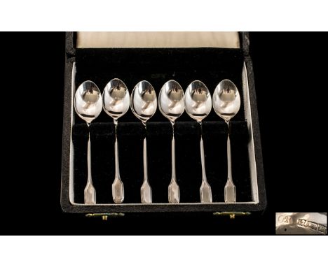 Boxed Set of Six Silver Teaspoons of Small Proportions, hallmarked for Birmingham R 1966.