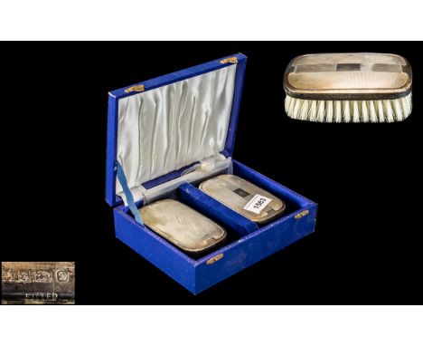 Pair of Silver Backed Clothes Brushes and Comb - Boxed. 