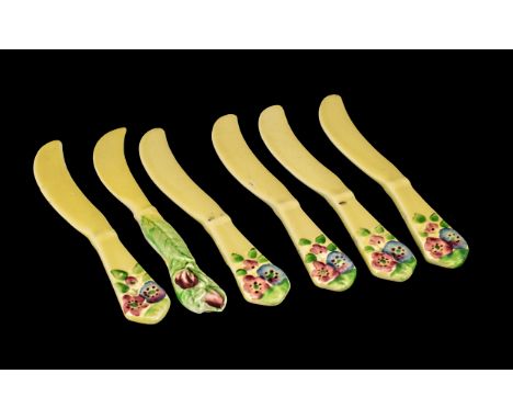 Carltonware China Fruit Knives set of six, circa 1950, one chipped.  