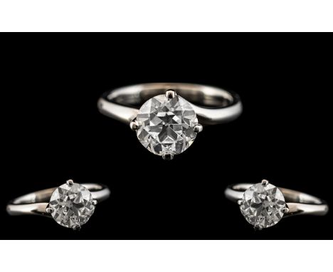 Ladies - 18ct White Gold Single Stone Diamond Set Dress Ring. Fully Hallmarked for 18ct - 750. The Modern Round Brilliant Cut