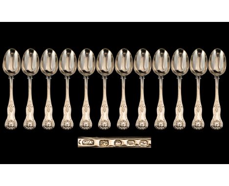 Early Victorian Period Superb Set of 12 Large Sterling Silver King's Pattern Table Spoons, of superb condition and quality.  