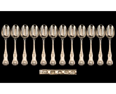 Early Victorian Period Superb Set of 12 Large Sterling Silver King's Pattern Table Spoons, of superb condition and quality.  