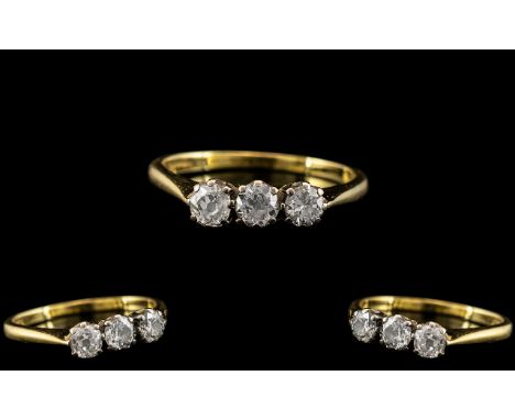 18ct Gold Attractive 3 Stone Diamond Set Ring. Fully Hallmarked for 18ct - 750. The Three Diamonds of Excellent Colour / Clar