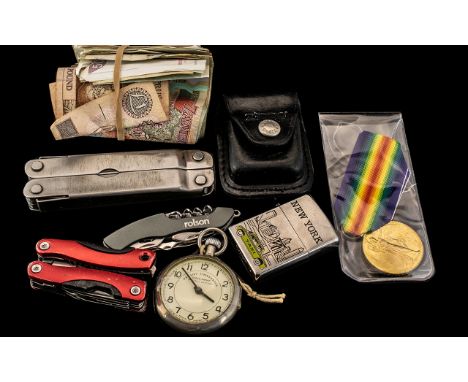 A Mixed Lot of Collectibles, comprising New York taxi Zippo lighter housed in original Zippo case; Military medal; assortment