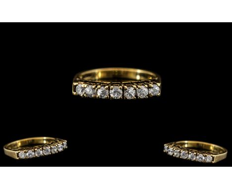 Ladies Attractive 9ct Gold Diamond Set Ring - Gallery Setting. The Seven Brilliant Cut Diamonds of Excellent Colour and Clari