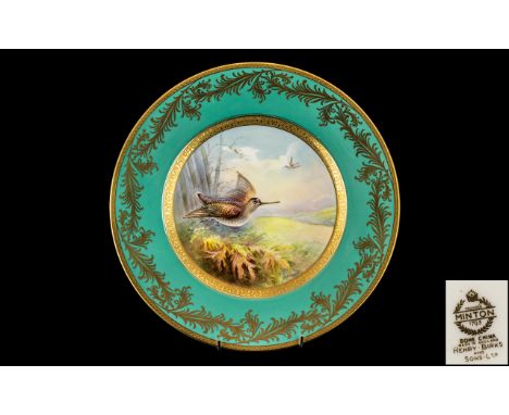 Minton 19th Century Good Quality Handpainted and Signed Cabinet Plate 'Woodcock' Y1123 painting signed H Holland to centre pa