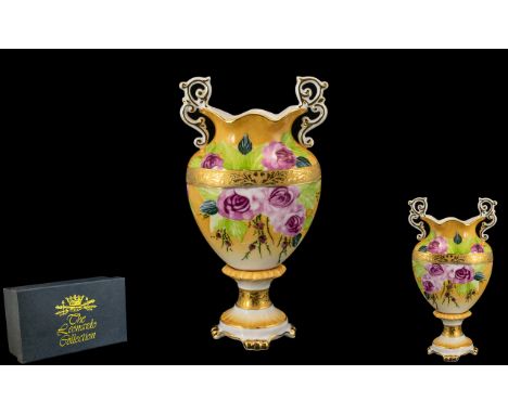 Noritake Type Vase, Boxed, Decorated with Roses From  ' The Leonardo Collection ' 7 Inches High. 