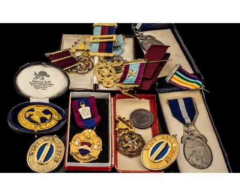 Case Containing Twelve Miscellaneous Masonic Gilt Metal and Enamel Medals