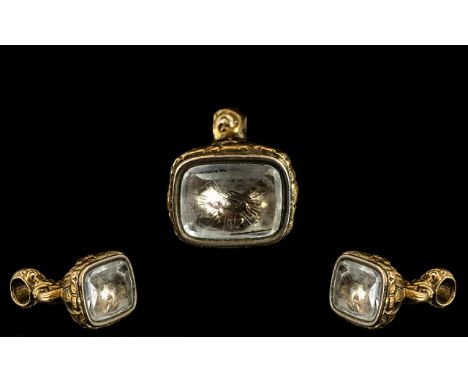 Antique Georgian Rock Crystal Engraved Intaglio, of the All Seeing Masonic Eye, Mounted In An Elaborate Pinch Beck Mount of t