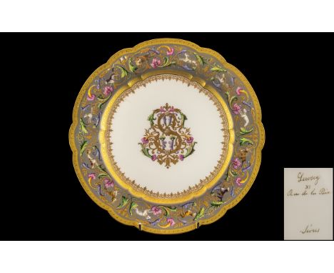 Sevres 18th Century Superb Quality Hand Painted Porcelain Cabinet Plate with Exquisite Hand Painted Enamel Border, Depicting 