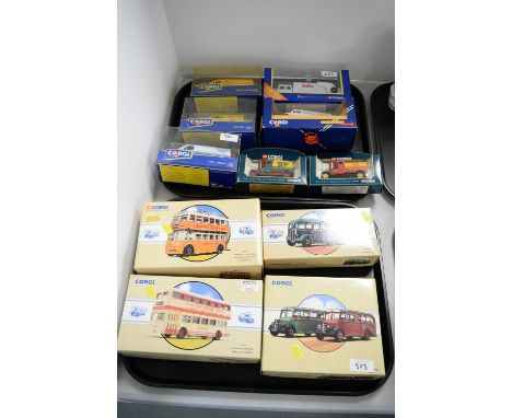A selection of Corgi die-cast model vehicles, including: Corgi Public Transport Karrier W4 Trolleybus Newcastle-Upon-Tyne Cor