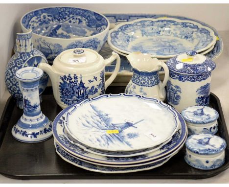 A selection of blue and white ceramics, including: pair of Wedgwood dishes; Copeland Spode's 'Italian' bowl; Chinese blue and