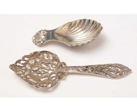 An Edwardian Scottish silver sugar sifter spoon, by George Edward &amp; Sons, Glasgow, 1902, and an Elizabeth II silver caddy