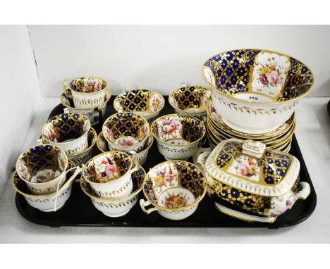 A 19th C Coalport floral and gilt decorated part tea and coffee service, comprising five coffee cups, nine tea cups, cream, s