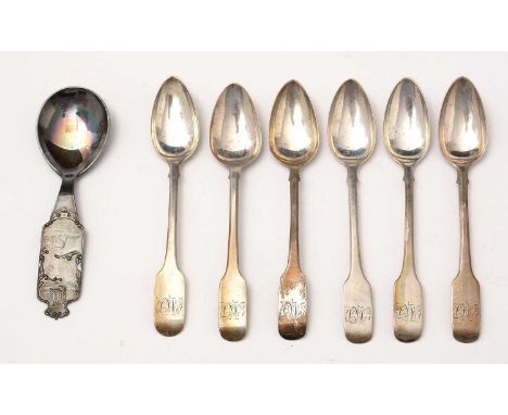 A set of six George III silver teaspoons, by Hugh Breckenridge, Newcastle, 1805-1811, 3.0ozs, and a Norwegian electroplate si