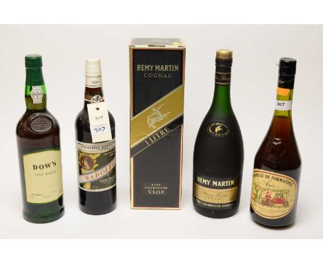 A bottle of Remy Martin Cognac Fine Champagne VSOP, 1 ltr, in box; together with a bottle of Pommeau de Normandie, a bottle D