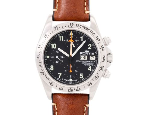 FORTIS Cosmonauts Chronograph GMT Ref. 602.10.42 Herren Armbanduhr. Edelstahl. Lünette mit Tachymeterskala. Neues Lederband m