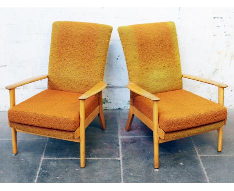 A pair of Parker Knoll light beech armchairs. W68cm D88cm H88cm