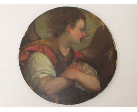 Continental 18th Century School. Portrait of a boy with arms folded. Oil on canvas laid on oval panel. 27cm x 27.5cm. Conditi