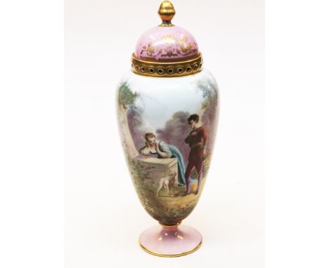 A Sevres porcelain vase and cover. H31cm. Condition - completely broken apart and rebuilt, finial has also been off and repai