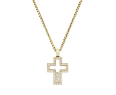 CHOPARD: 'HAPPY DIAMONDS' CROSS PENDANT NECKLACEThe Latin cross, framed by brilliant-cut diamonds, the glazed compartment con