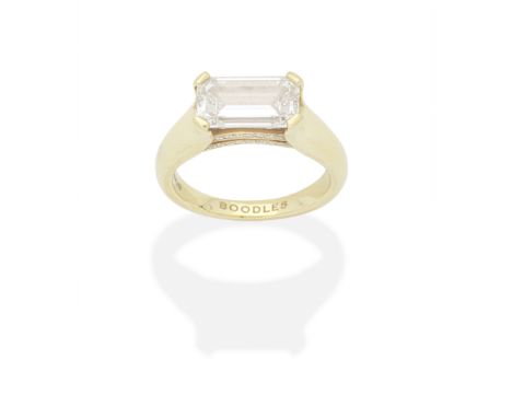 BOODLE &amp; DUNTHORNE: DIAMOND SINGLE-STONE RINGThe step-cut diamond, weighing 3.41 carats, accented with brilliant-cut diam