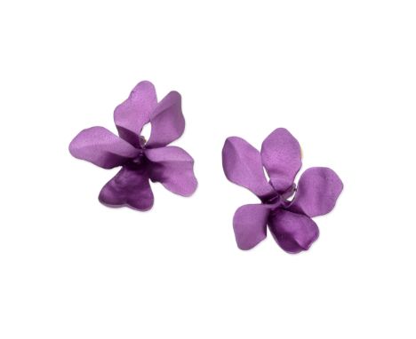 JAR: FLOWER EARCLIPS, 2002Each realistically modelled as a violet, with petals unfurled,  signed JAR,  length 3.1cm, maker's 