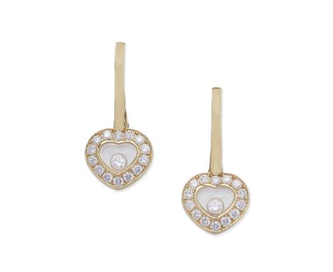 CHOPARD: 'HAPPY DIAMONDS' PENDENT EARRINGSEach heart-shaped pendent with glazed compartment revealing a 'floating' brilliant-