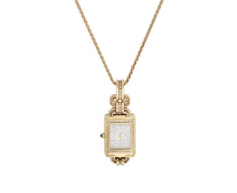 JAEGER-LECOULTRE: GEM-SET REVERSO WATCH/PENDANTThe rectangular dial with diamond hour markers, the reversible polished case s