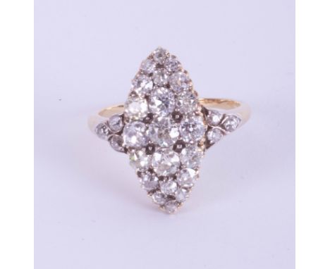 An 18ct yellow gold diamond marquise style ring, size R 1/2.