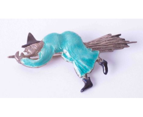 Bernard Instone enamel silver witch brooch.