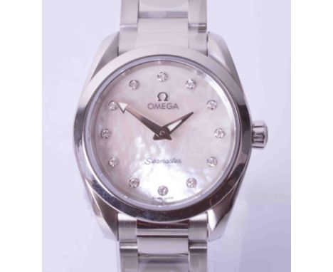 Omega, an as new, ladies stainless steel Seamaster Aqua Terra, with mother of pearl, diamond dot dial,&nbsp; in as new boxed 